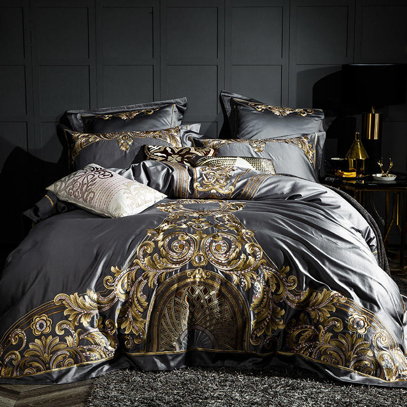 Lezkira Vibrant Grey Luxury Egyptian Cotton Embroidery Duvet Cover Set Duvet Cover Set - Venetto Design Queen / 4 Pieces Venettodesign.com