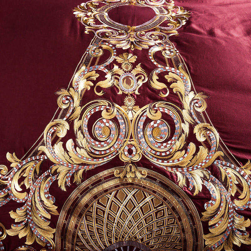 Lezkira Burgundy Red Luxury Egyptian Cotton Embroidery Duvet Cover Set Duvet Cover Set - Venetto Design Venettodesign.com
