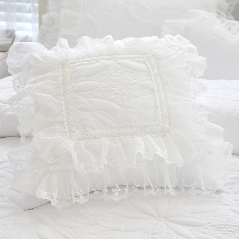 Amani Double-Layered Ruffled Cotton Lace Duvet Cover Set Duvet Cover Set - Venetto Design Venettodesign.com