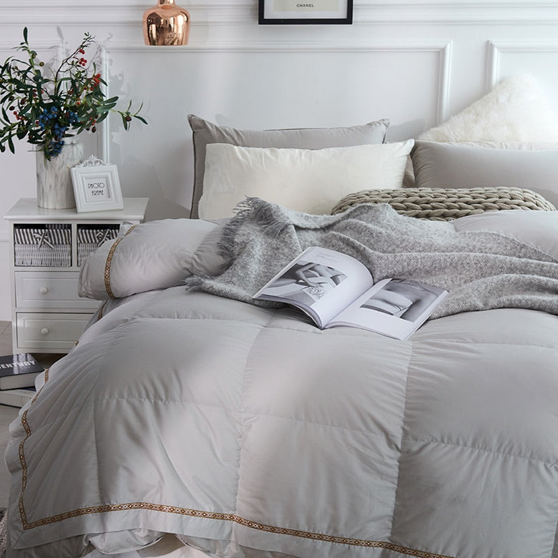 Taavi Embellished Border Quilted Cotton Goose Down Comforter Bedding - Venetto Design Venettodesign.com
