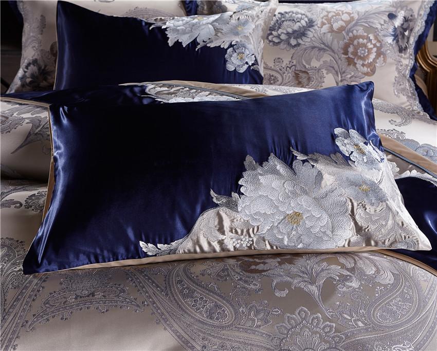 Impero Blue Silver Silk Cotton Jacquard Luxury Chinese Duvet Cover Set Duvet Cover Set - Venetto Design Venettodesign.com