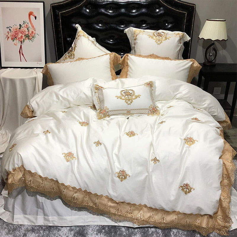 Karlena Oriental Egyptian cotton Embroidery Luxury Royal Bedding Set Duvet Cover Set - Venetto Design Queen / 4 Pieces Venettodesign.com