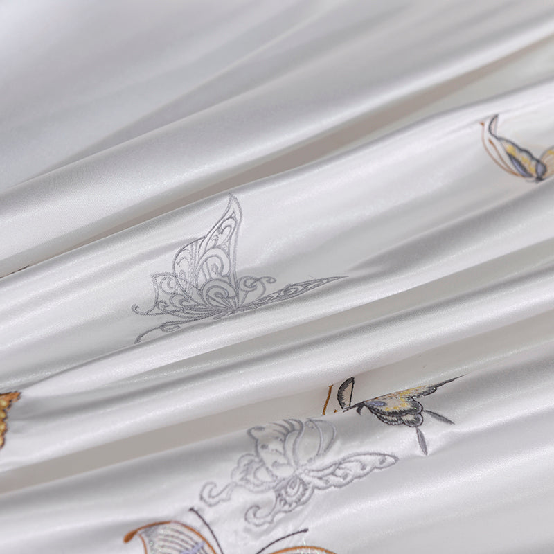 Mazeyna White Silver Silk Cotton Luxury Butterfly Duvet Cover set Duvet Cover Set - Venetto Design Venettodesign.com