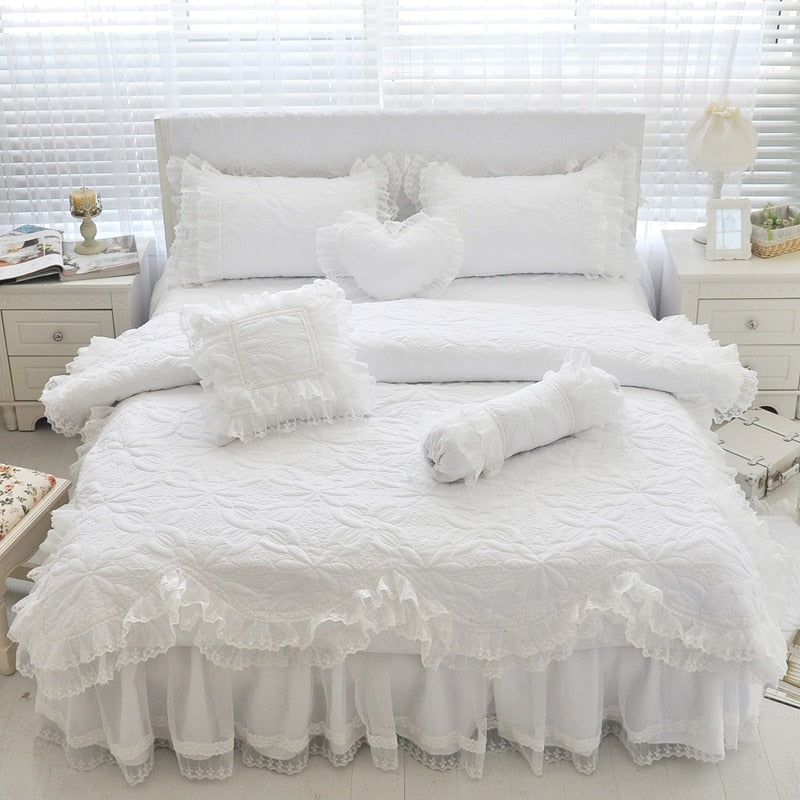 Amani Double-Layered Ruffled Cotton Lace Duvet Cover Set Duvet Cover Set - Venetto Design Venettodesign.com