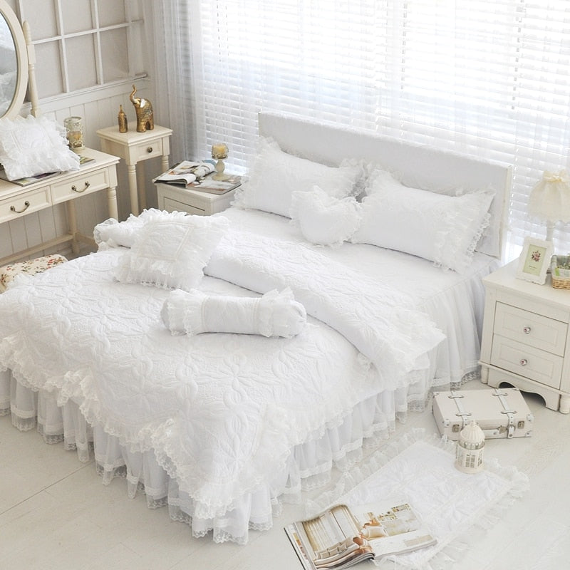 Amani Double-Layered Ruffled Cotton Lace Duvet Cover Set Duvet Cover Set - Venetto Design Venettodesign.com
