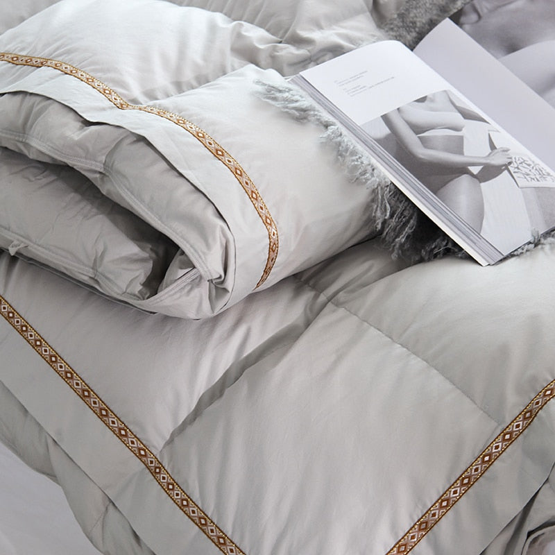 Taavi Embellished Border Quilted Cotton Goose Down Comforter Bedding - Venetto Design Venettodesign.com