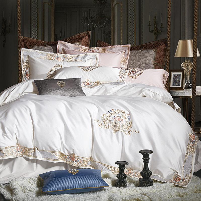 Pheliza Egyptian Cotton Embroidery Premium Luxury Duvet Cover Set Duvet Cover Set - Venetto Design Pearl White / King / 4 Pieces Venettodesign.com