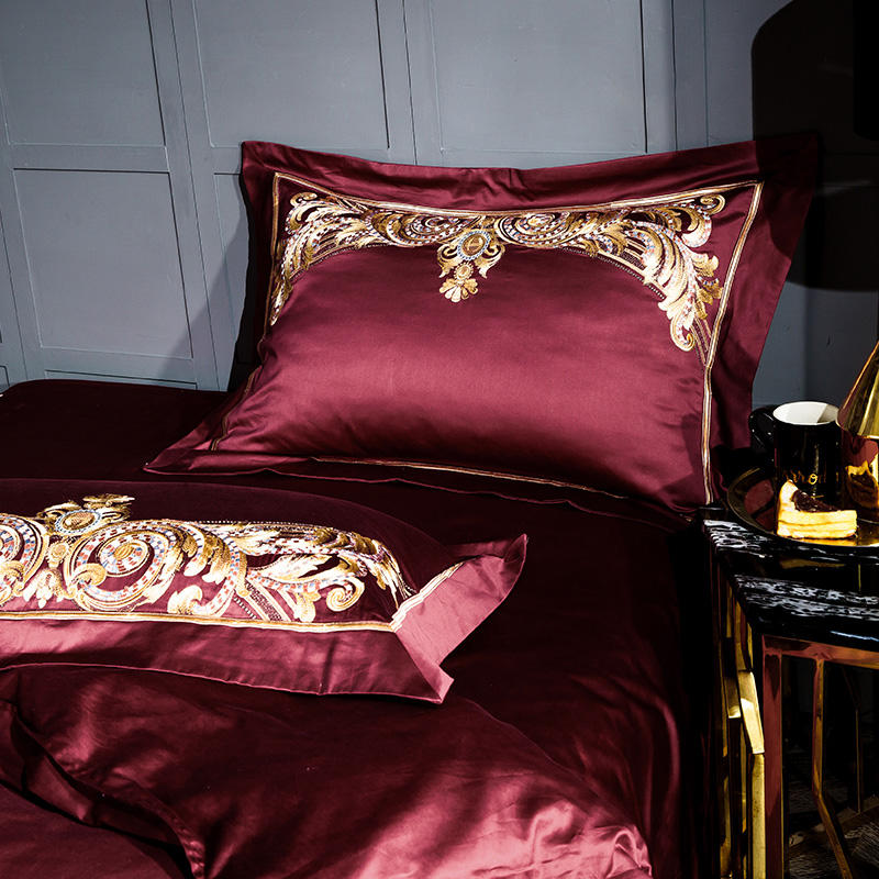 Lezkira Burgundy Red Luxury Egyptian Cotton Embroidery Duvet Cover Set Duvet Cover Set - Venetto Design Venettodesign.com