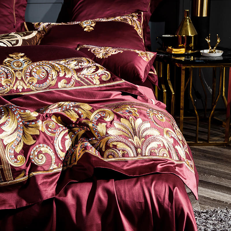 Lezkira Burgundy Red Luxury Egyptian Cotton Embroidery Duvet Cover Set Duvet Cover Set - Venetto Design Venettodesign.com