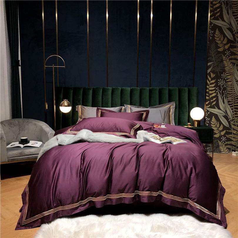 Victoria Embroidered Lined Border Egyptian Cotton Duvet Cover Set Duvet Cover Set - Venetto Design Color 8 / Flat Bed Sheet / Queen size 4Pcs Venettodesign.com