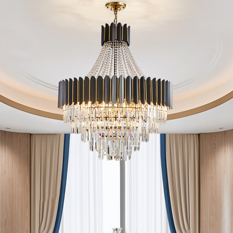 Logan Modern Stainless Steel Tiered Crystal Chandelier Chandelier - Venetto Design Venettodesign.com