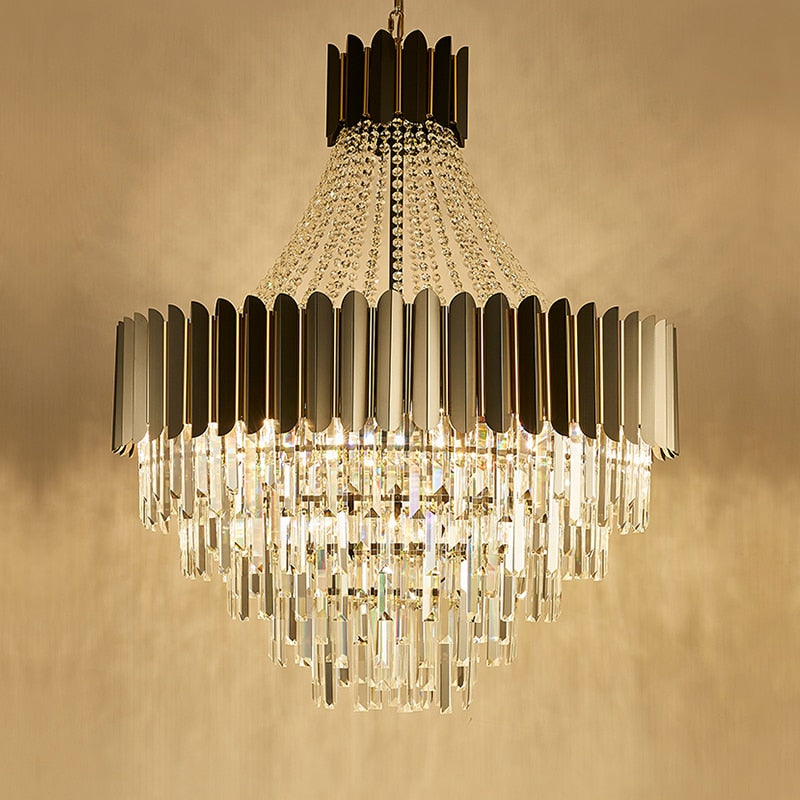Logan Modern Stainless Steel Tiered Crystal Chandelier Chandelier - Venetto Design Venettodesign.com