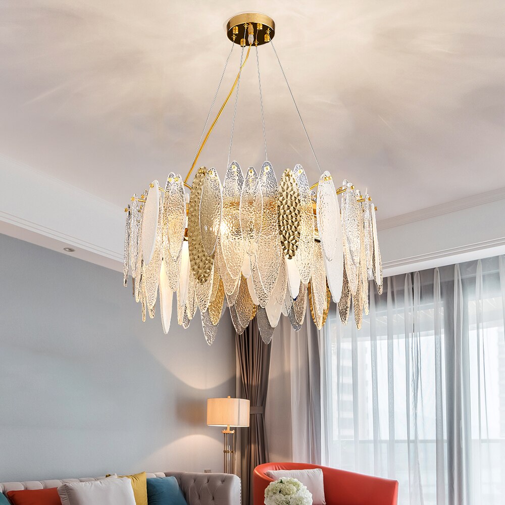 Leslie Frosted Textured Teardrop Glass Ring Chandelier Chandelier - Venetto Design Clear & Gold / Dia60cm / warm light 3000K Venettodesign.com