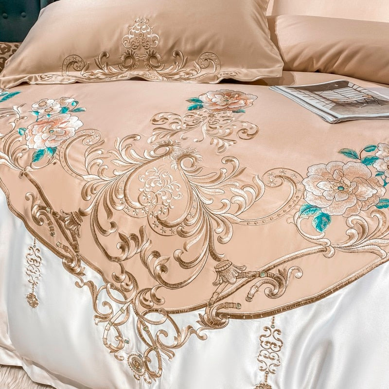 Domitia Desert Sand Embroidery Egyptian Cotton Duvet Cover Set Duvet Cover Set - Venetto Design Venettodesign.com
