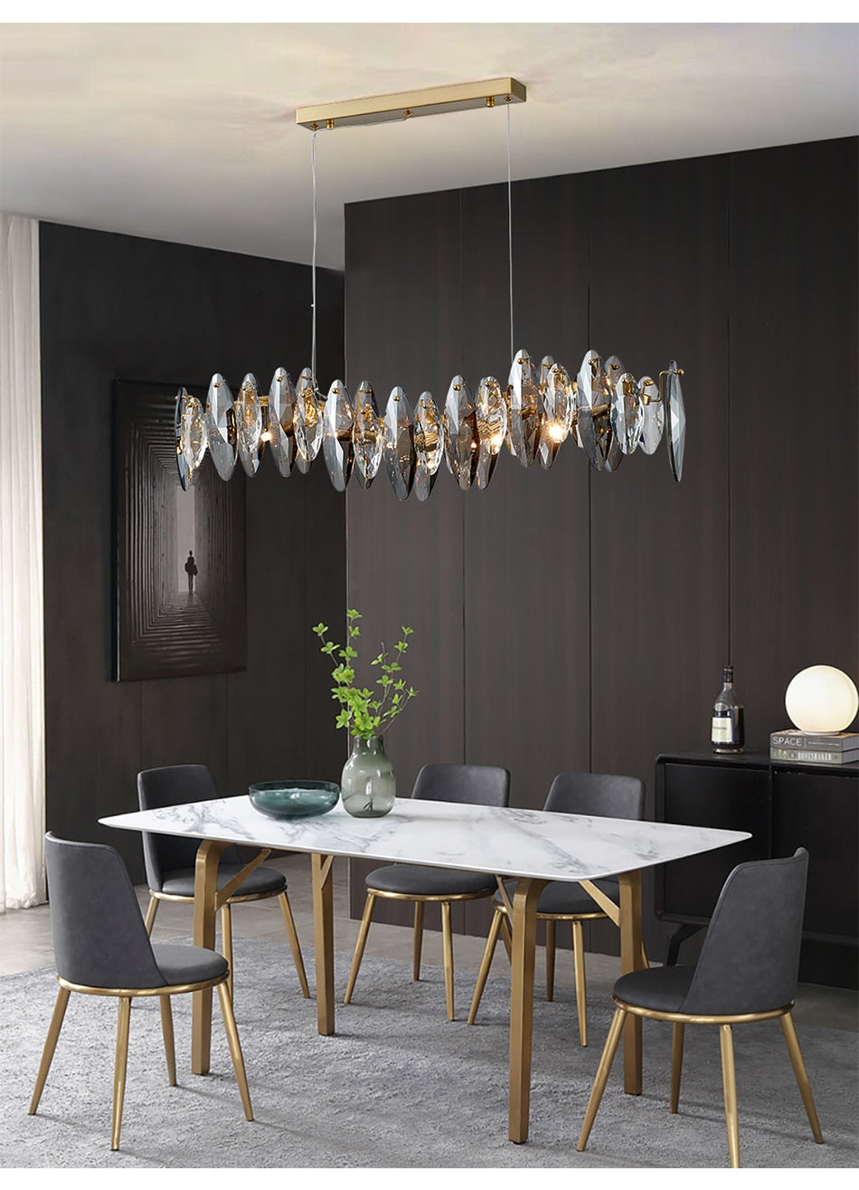 Zoey Oval Cut Smokey Crystal And Copper Bar Chandelier Chandelier - Venetto Design Venettodesign.com