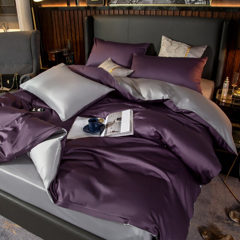 Shemir Purple Grey Reversible Egyptian Cotton Duvet Cover Set Duvet Cover Set - Venetto Design Venettodesign.com