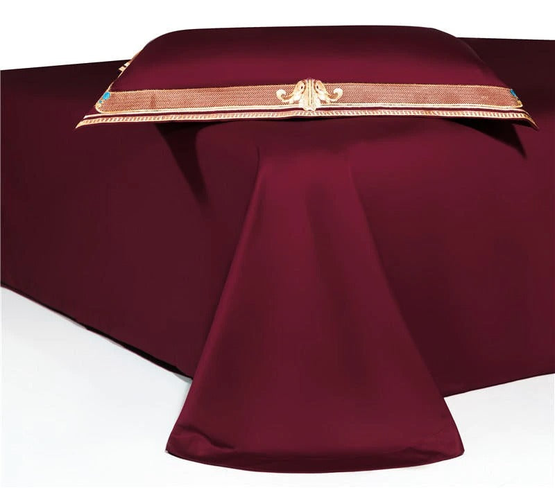 Anahi Red Embroidered Motif Border Egyptian Cotton Duvet Cover Set Duvet Cover Set - Venetto Design Venettodesign.com