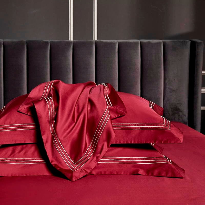 Leila Red Embroidered Edge Egyptian Cotton Duvet Cover Set Duvet Cover Set - Venetto Design Venettodesign.com