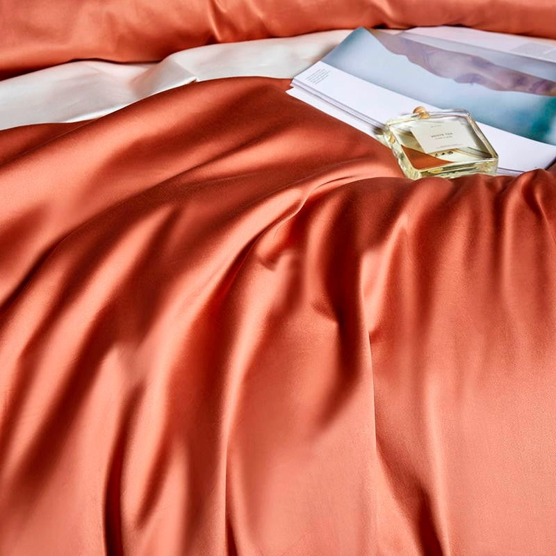 Leila Orange Embroidered Edge Egyptian Cotton Duvet Cover Set Duvet Cover Set - Venetto Design Venettodesign.com