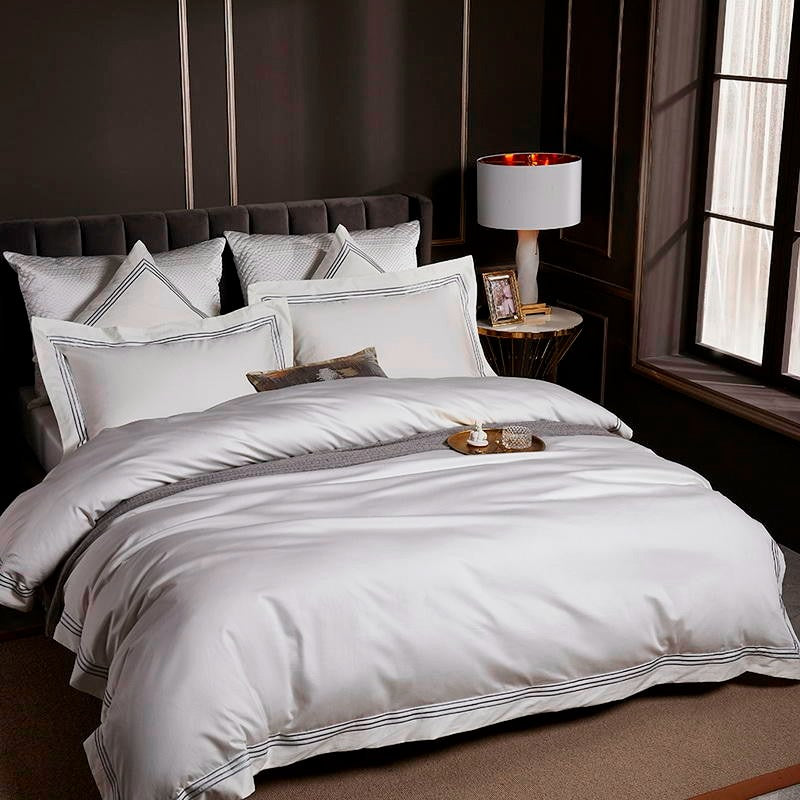 Leila Light Silver Embroidered Edge Egyptian Cotton Duvet Cover Set Duvet Cover Set - Venetto Design Venettodesign.com