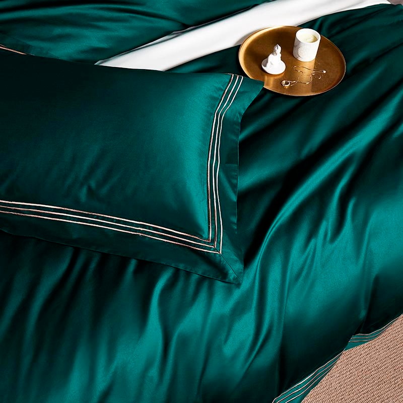 Leila Green Embroidered Edge Egyptian Cotton Duvet Cover Set Duvet Cover Set - Venetto Design Venettodesign.com