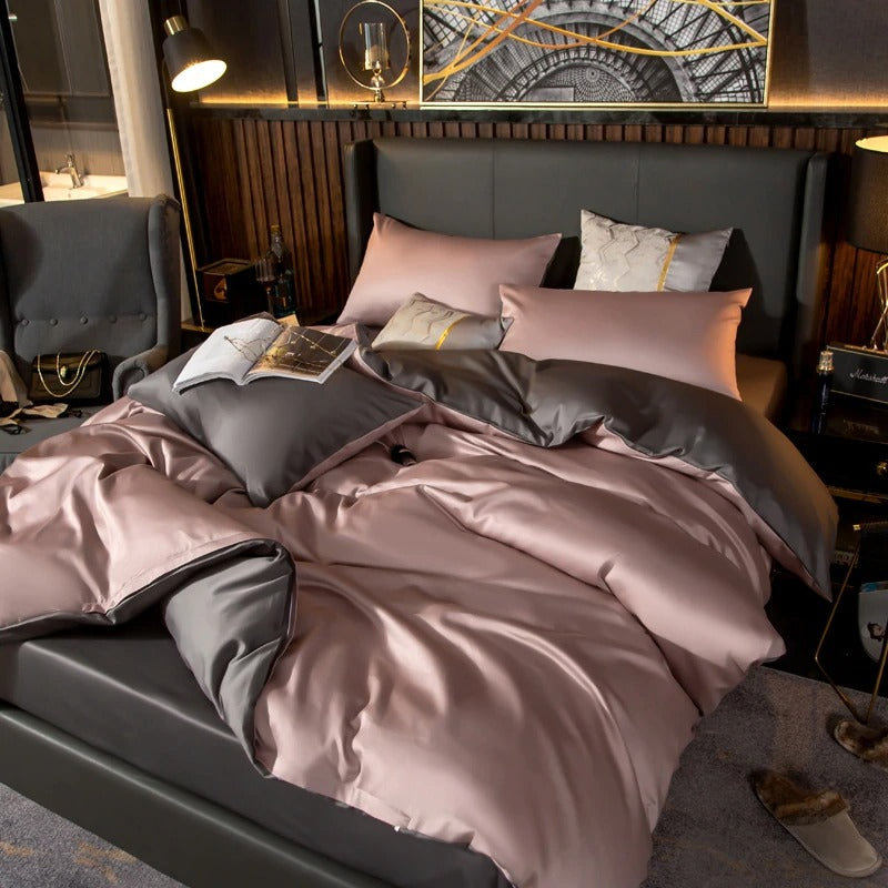 Shemir Rose Grey Reversible Egyptian Cotton Duvet Cover Set Duvet Cover Set - Venetto Design Venettodesign.com