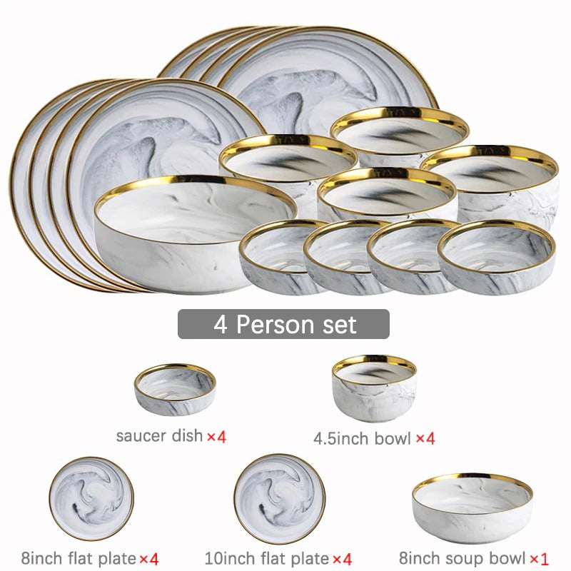 Catalina White Marble Luxury Dinnerware Set Plate - Venetto Design 4 Person Set Venettodesign.com