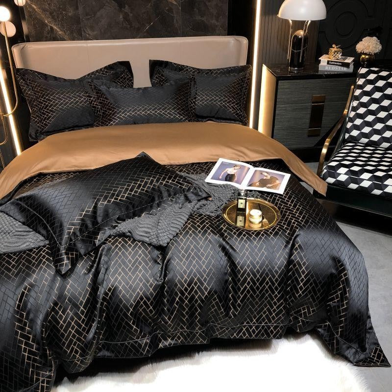 Talia Black Gold Cotton Satin Duvet Cover Set Duvet Cover Set - Venetto Design Venettodesign.com
