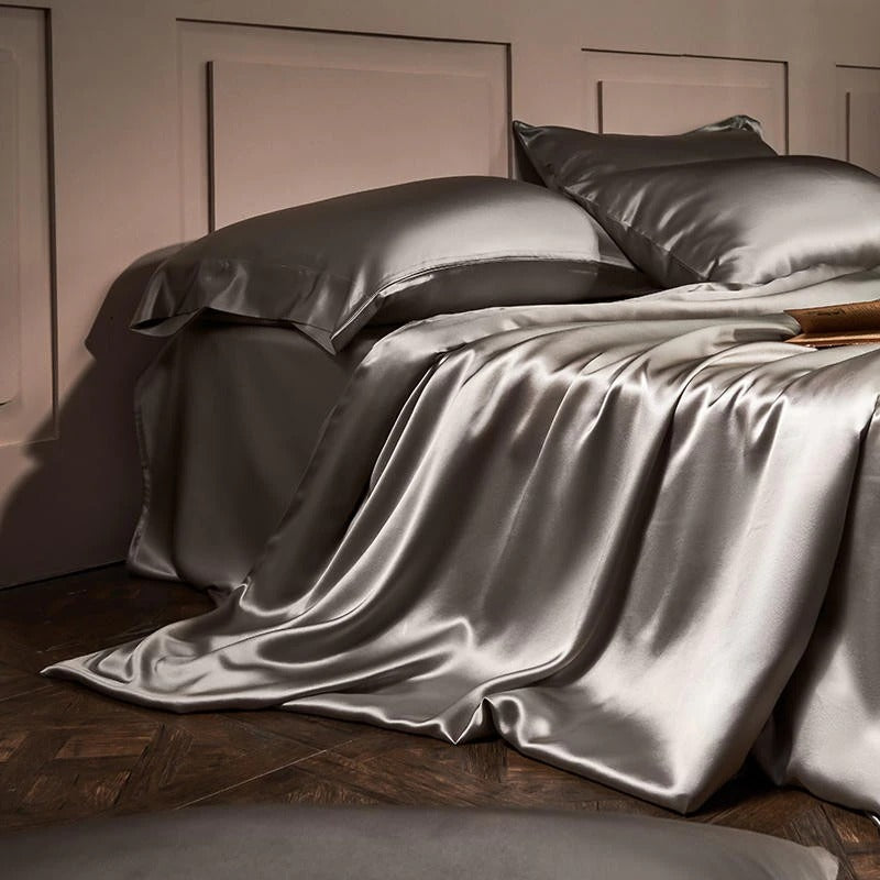 Royalis Grey Luxury Pure Mulberry Silk Bedding Set Duvet Cover Set - Venetto Design Venettodesign.com