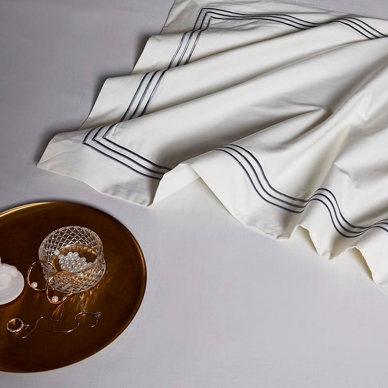 Leila Light Silver Embroidered Edge Egyptian Cotton Duvet Cover Set Duvet Cover Set - Venetto Design Venettodesign.com