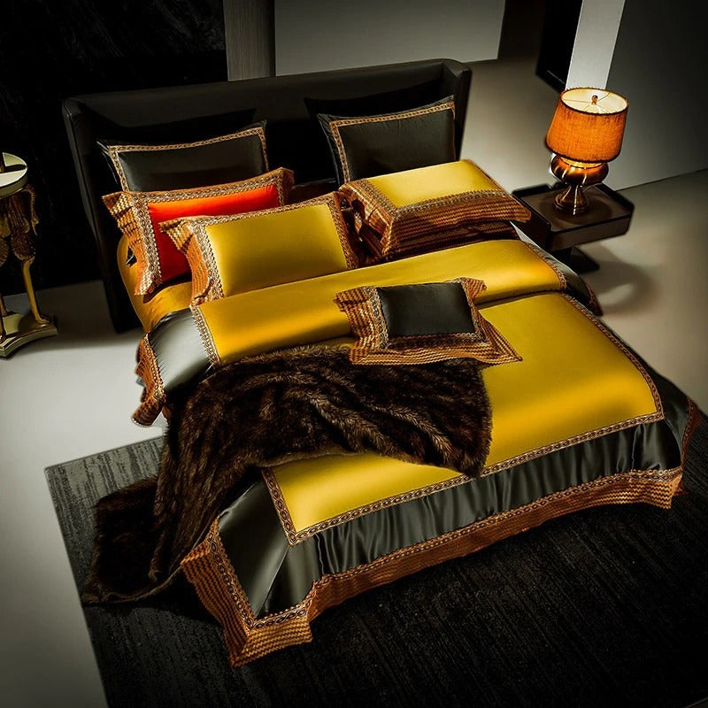 Onda Golden Egyptian Cotton Embroidered Duvet Cover Set Duvet Cover Set - Venetto Design Venettodesign.com