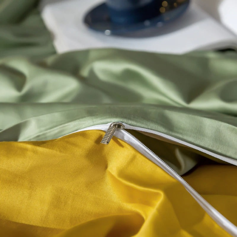 Shemir Light Green Gold Reversible Egyptian Cotton Duvet Cover Set Duvet Cover Set - Venetto Design Venettodesign.com