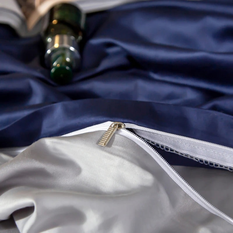 Shemir Royal Blue Silver Reversible Egyptian Cotton Duvet Cover Set Duvet Cover Set - Venetto Design Venettodesign.com
