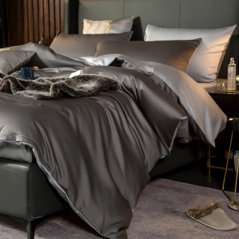 Shemir Grey Silver Reversible Egyptian Cotton Duvet Cover Set Duvet Cover Set - Venetto Design Venettodesign.com