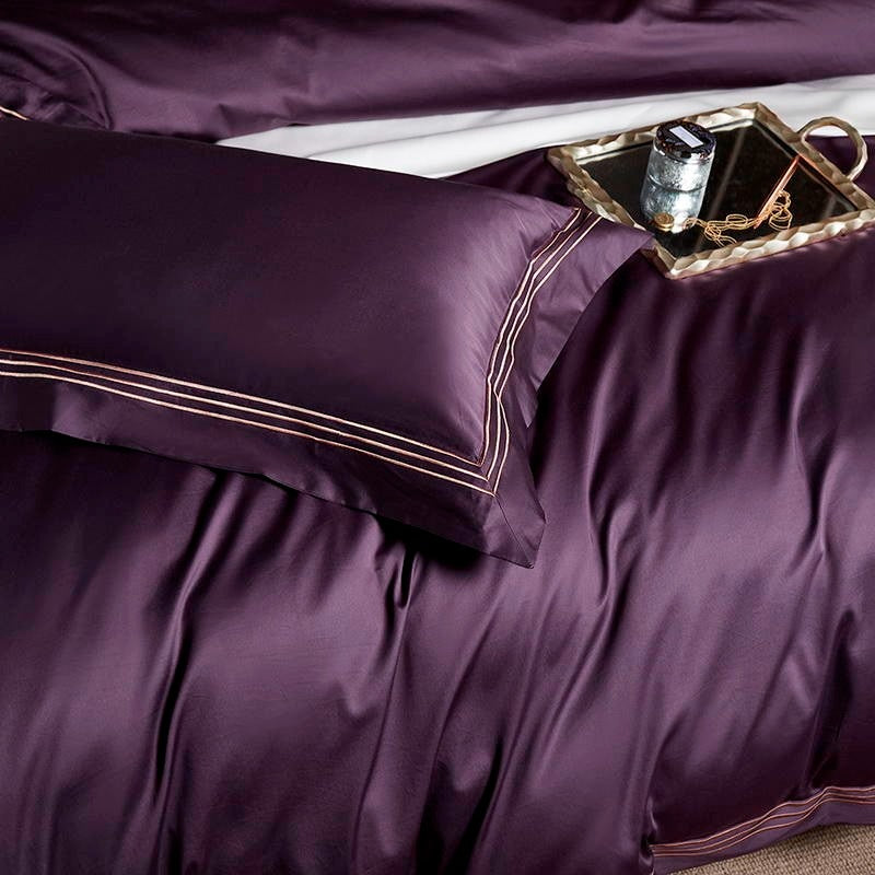 Leila Purple Embroidered Edge Egyptian Cotton Duvet Cover Set Duvet Cover Set - Venetto Design Venettodesign.com