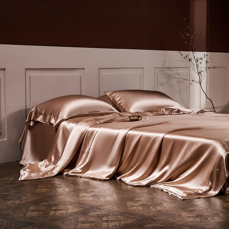 Royalis Rose Gold Luxury Pure Mulberry Silk Bedding Set Duvet Cover Set - Venetto Design Venettodesign.com