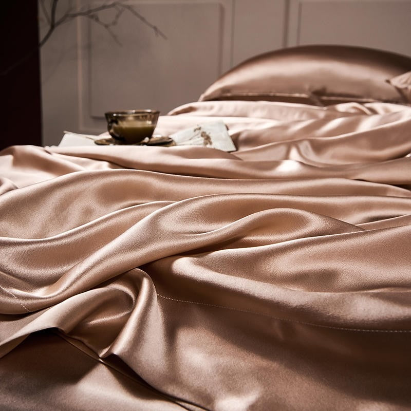 Royalis Rose Gold Luxury Pure Mulberry Silk Bedding Set Duvet Cover Set - Venetto Design Venettodesign.com
