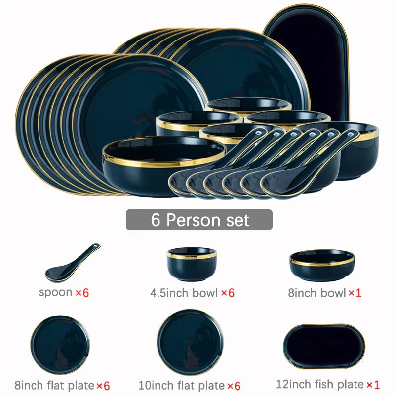 Oxford Blue Luxury Dinnerware Set Plate - Venetto Design 6 Person Set Venettodesign.com