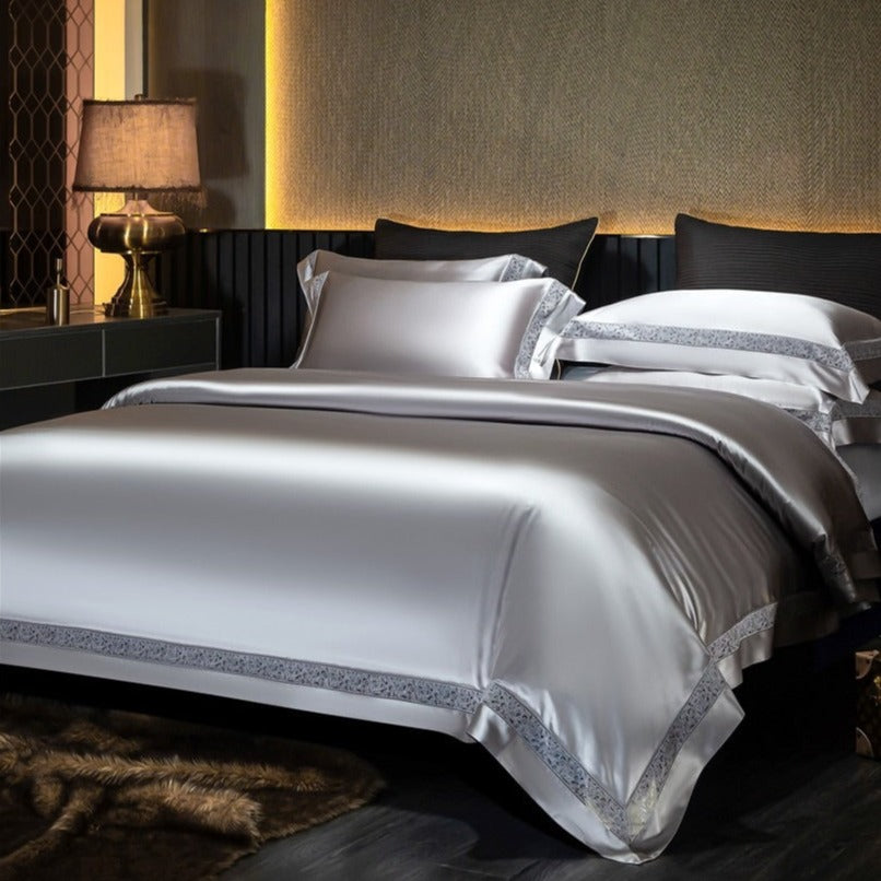 Willa Silver Modern Satin Egyptian Cotton Bedding Set
