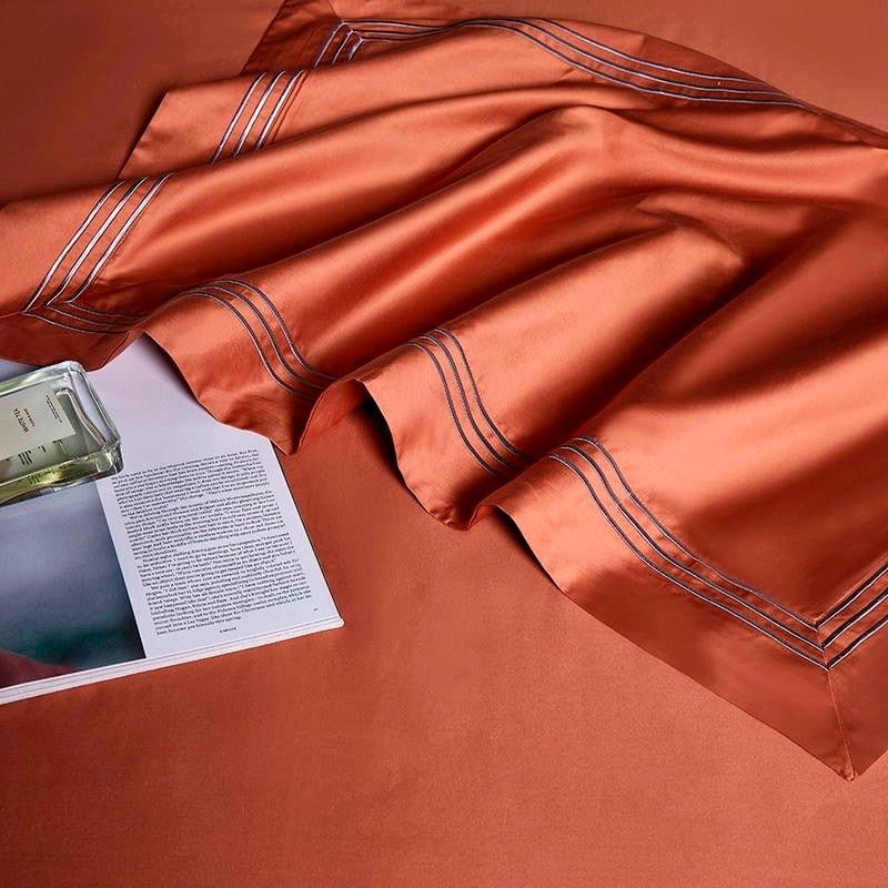 Leila Orange Embroidered Edge Egyptian Cotton Duvet Cover Set Duvet Cover Set - Venetto Design Venettodesign.com