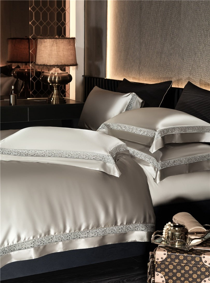 Willa Ash Modern Satin Egyptian Cotton Bedding Set