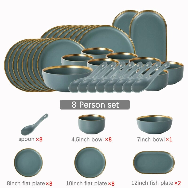Celeste Grey Green Luxury Dinnerware Set Plate - Venetto Design 8 Person Set Venettodesign.com