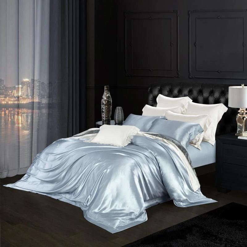 Eloise Bali Blue Luxury Pure Mulberry Silk Bedding Set Duvet Cover Set - Venetto Design Venettodesign.com