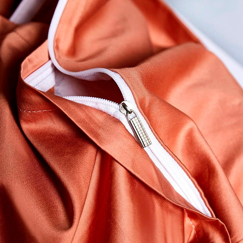 Leila Orange Embroidered Edge Egyptian Cotton Duvet Cover Set Duvet Cover Set - Venetto Design Venettodesign.com