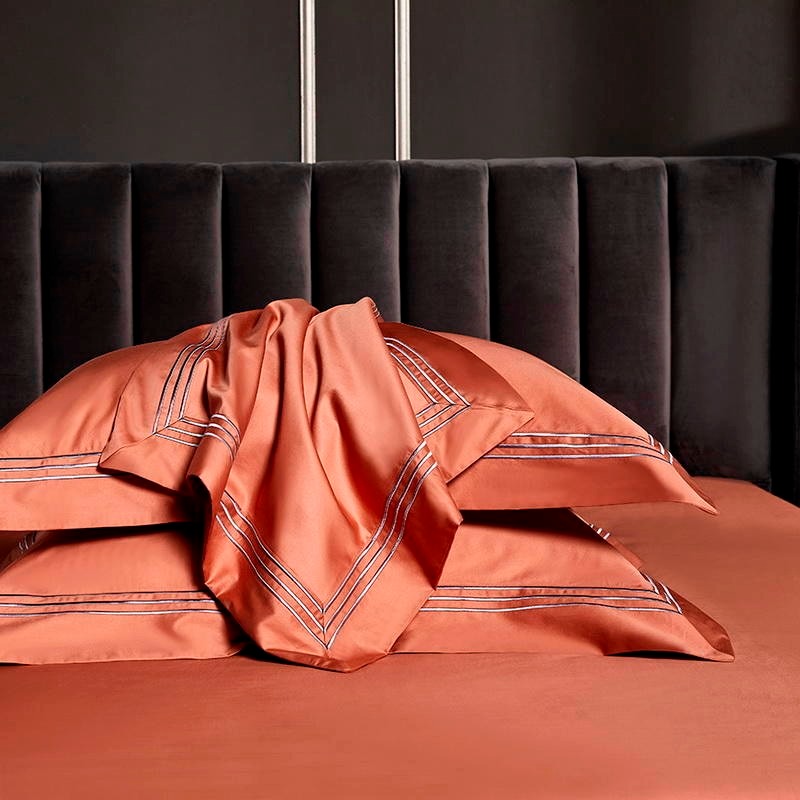 Leila Orange Embroidered Edge Egyptian Cotton Duvet Cover Set Duvet Cover Set - Venetto Design Venettodesign.com