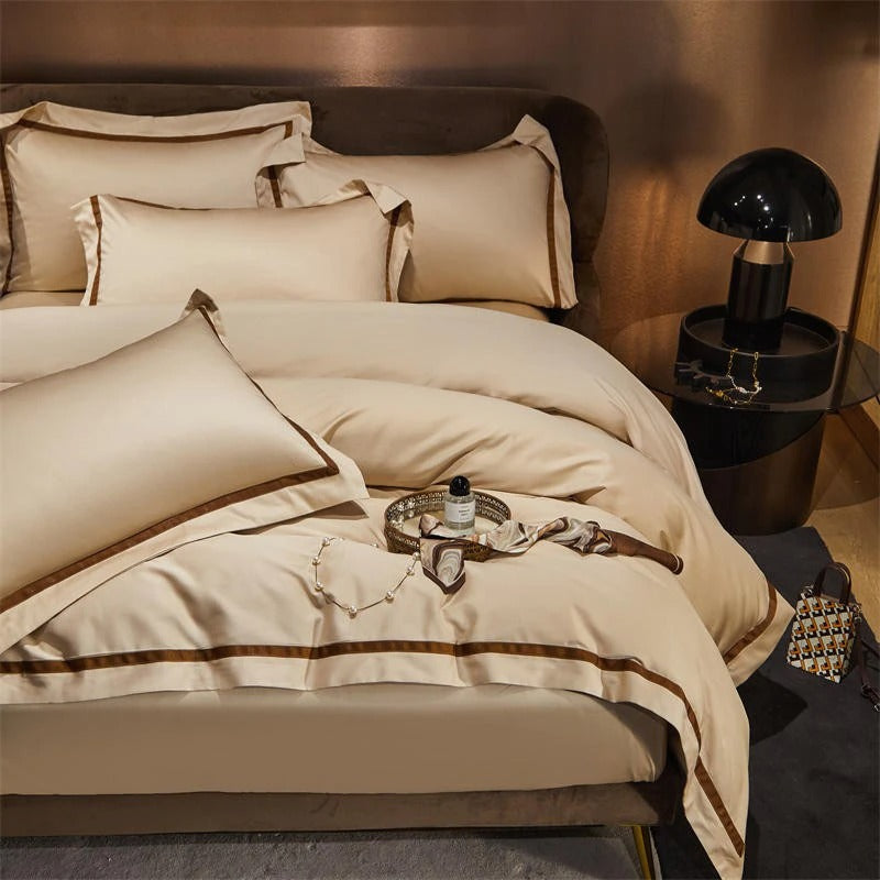 Brisa Contrasting Hotel Stripe Egyptian Cotton Duvet Cover Set Duvet Cover Set - Venetto Design Venettodesign.com