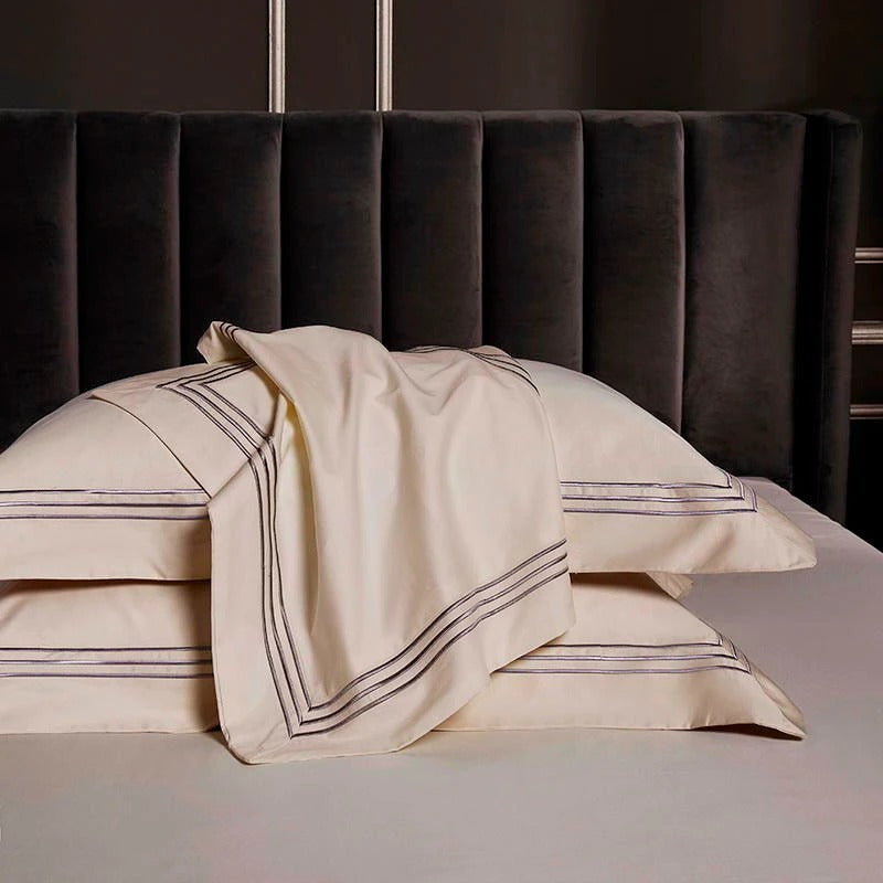 Leila Kilim Beige Embroidered Edge Egyptian Cotton Duvet Cover Set Duvet Cover Set - Venetto Design Venettodesign.com