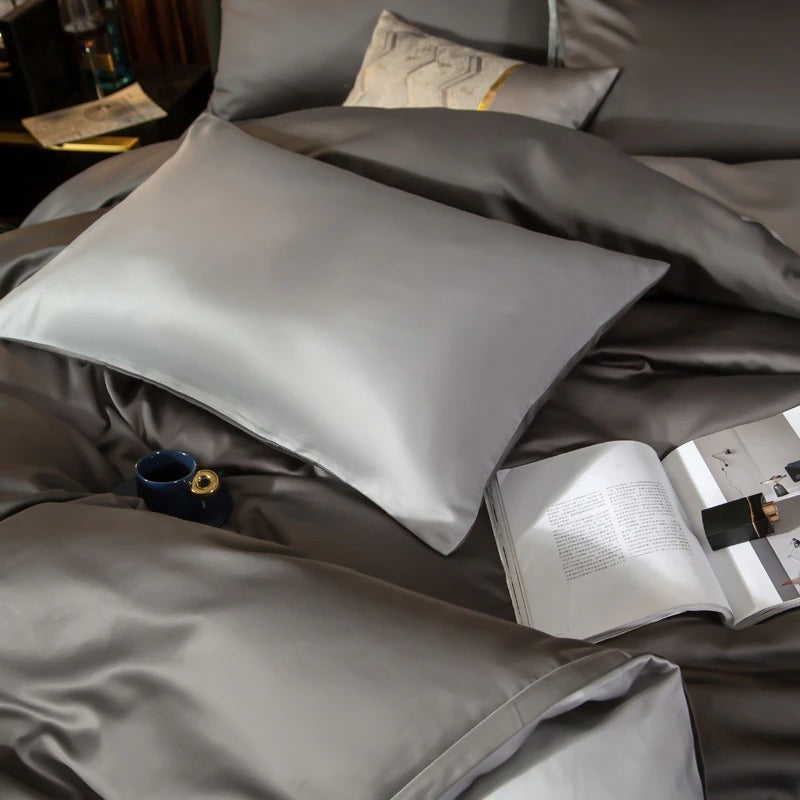 Shemir Grey Silver Reversible Egyptian Cotton Duvet Cover Set Duvet Cover Set - Venetto Design Venettodesign.com