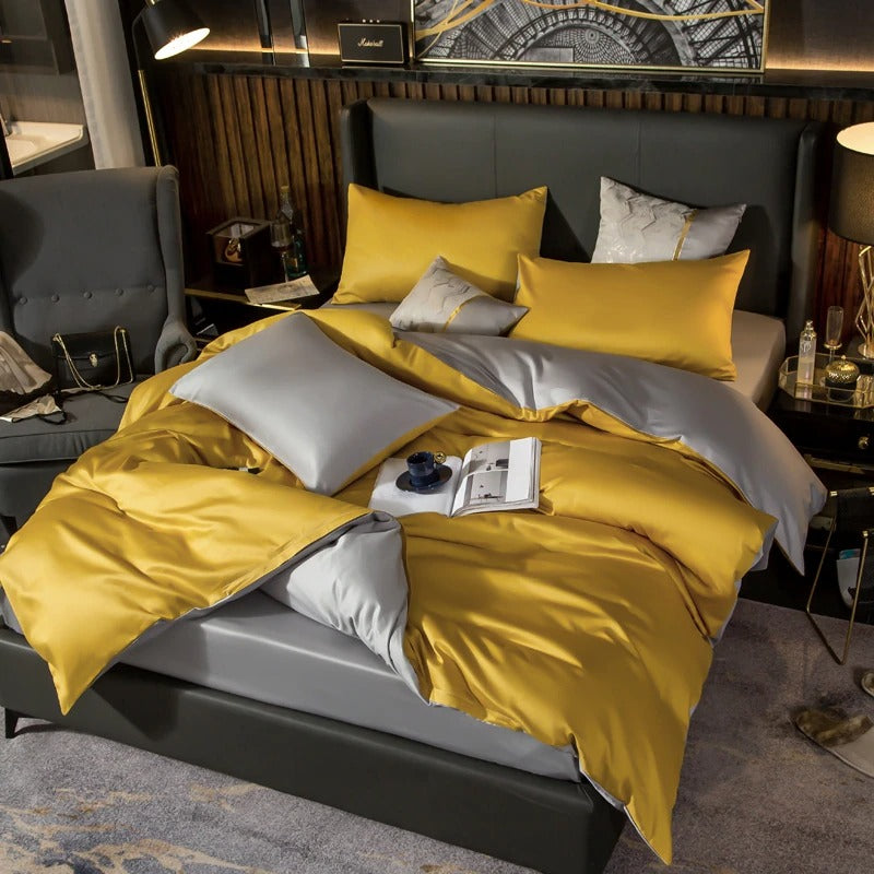 Shemir Gold Silver Reversible Egyptian Cotton Duvet Cover Set Duvet Cover Set - Venetto Design Venettodesign.com