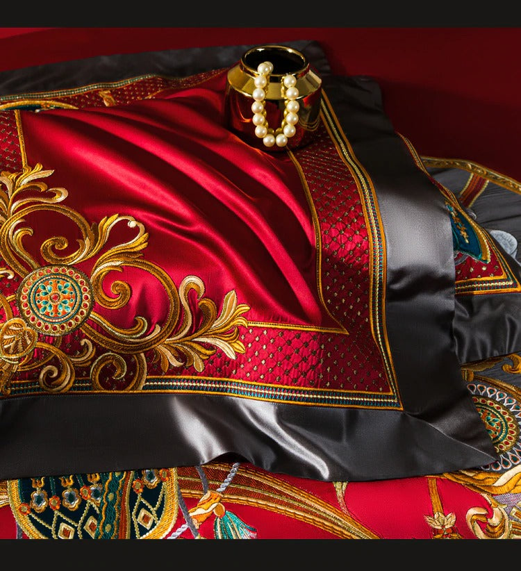 Niki Red Egyptian Cotton Embroidered Duvet Cover Set Duvet Cover Set - Venetto Design Venettodesign.com